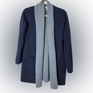 Women's heavy duty Navy and Gray Sweater- open front- XL